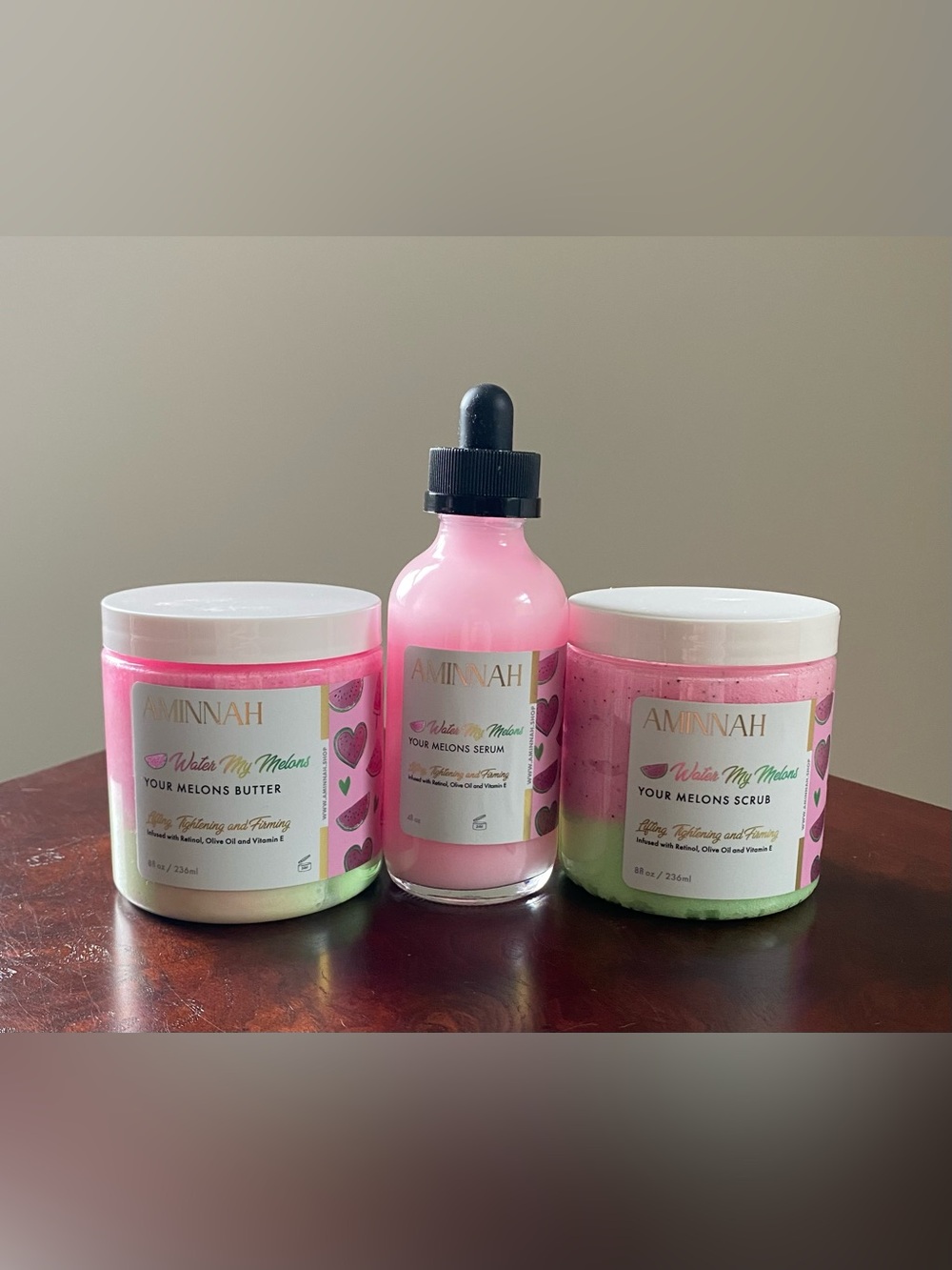 AMINNAH Water My Melons Body Serum, Scrub & Body Butter